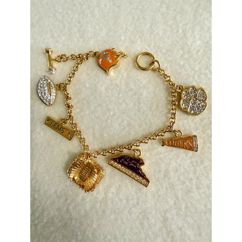 Clemson Tigers Charm Bracelet State Love Football Team Logo Crystal Enamel